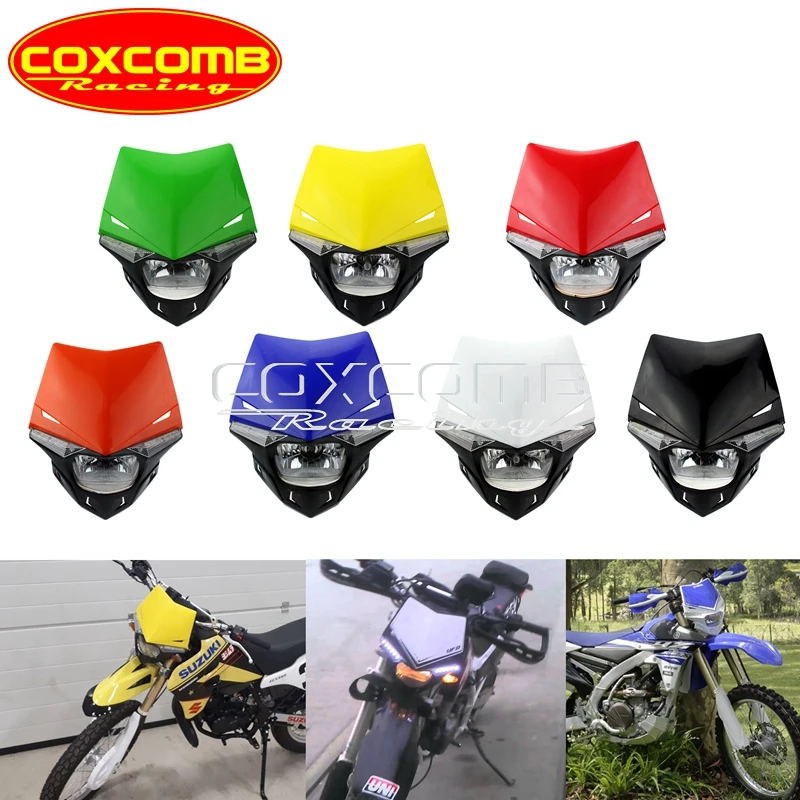 Dual Sport Supermoto Yellow Headlight Offroad Front Lights Lamp Mask Fairing For Suzuki RMZ RM RM-Z DR-Z DR 85 125 250 400 450