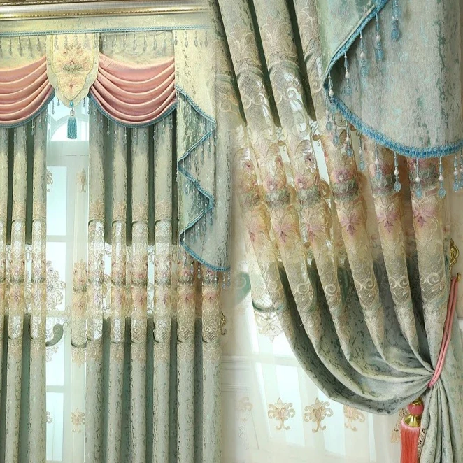Chenille Fabric with Water-soluble Hollow Embroidery Customized High-end Fresh Pastoral Curtains for Living Dining Room Bedroom