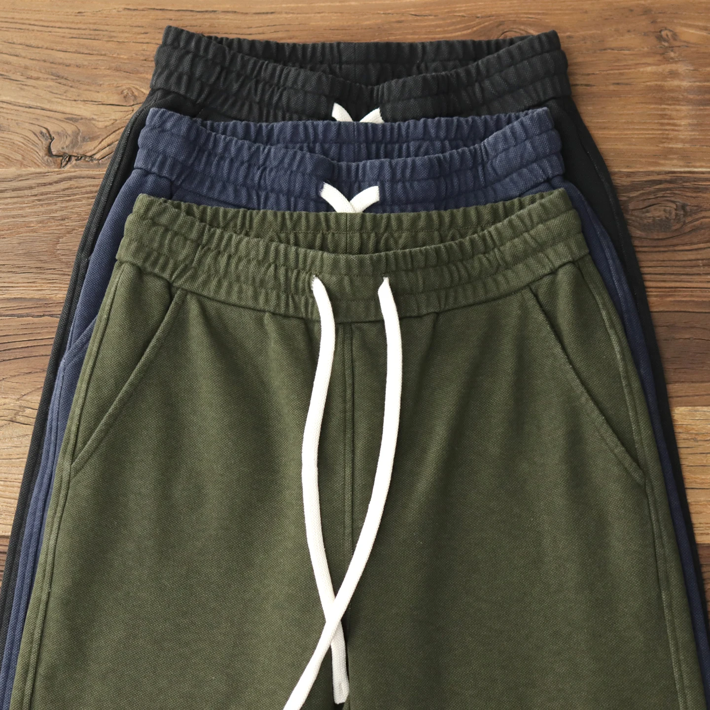Autumn and winter pure cotton mesh knitted sweatpants for men with velvet elastic waist and casual leggings