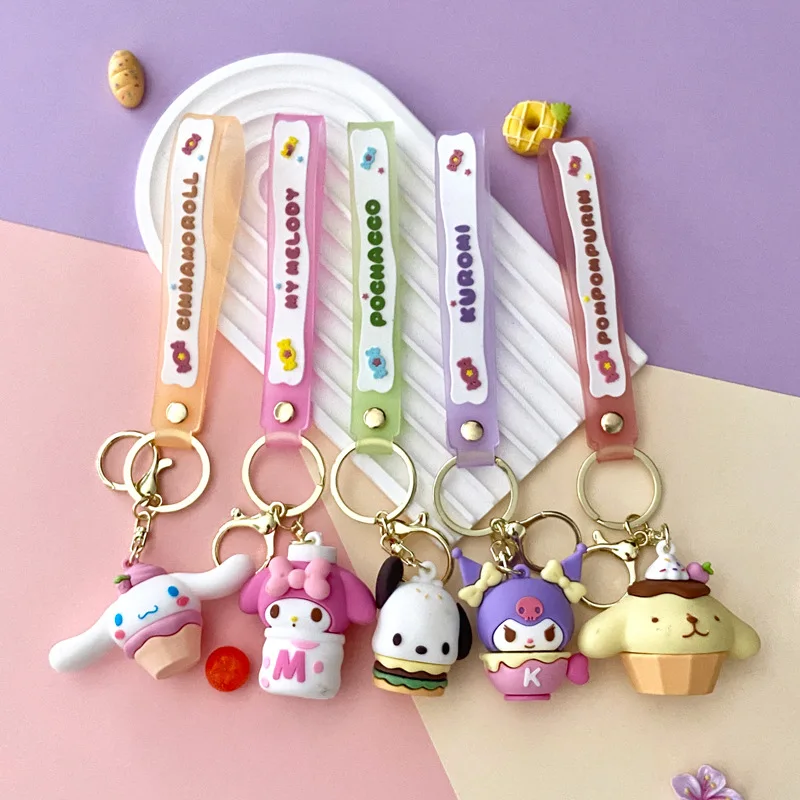 

Hello Kitty Cinnamoroll Pochacco Kawaii Sanrio Snack Series брелок с мультяшным рюкзаком, подвеска в стиле аниме, периферия, подарок на день рождения для девочек