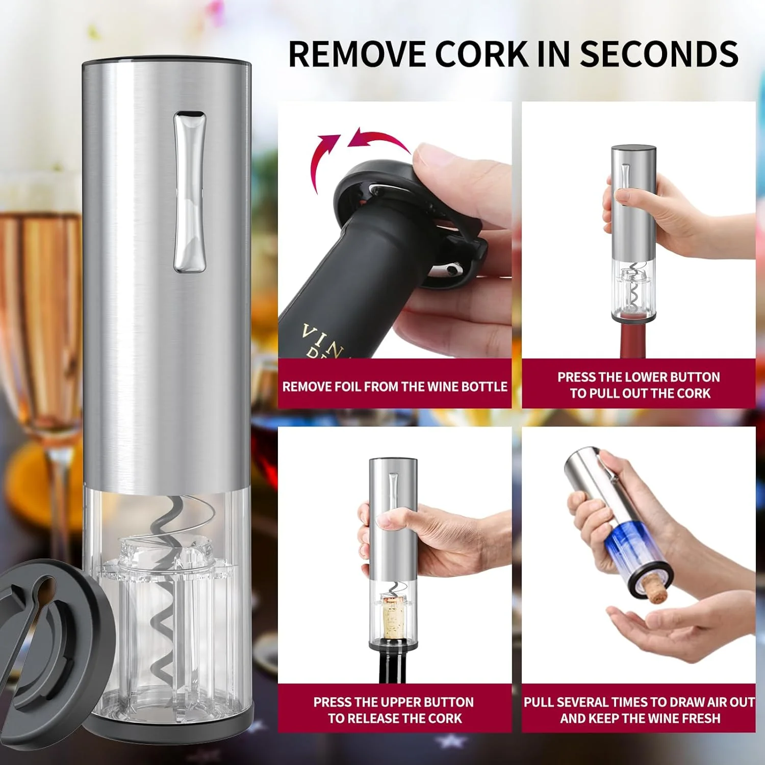 Rechargeable Electric Red Wine Openers Automatic Corkscrew Wine Openers Set Foil Cutter Wine Stopper Wine Pourer Christmas Gifts