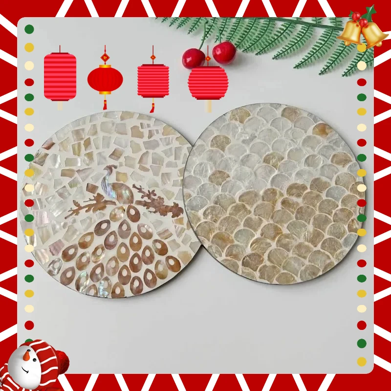 

1pc Vietnamese Shell Coaster & Tray Set, Hand-Inlaid Ins Fashion Luxury Art Piece for Dining Table Decor