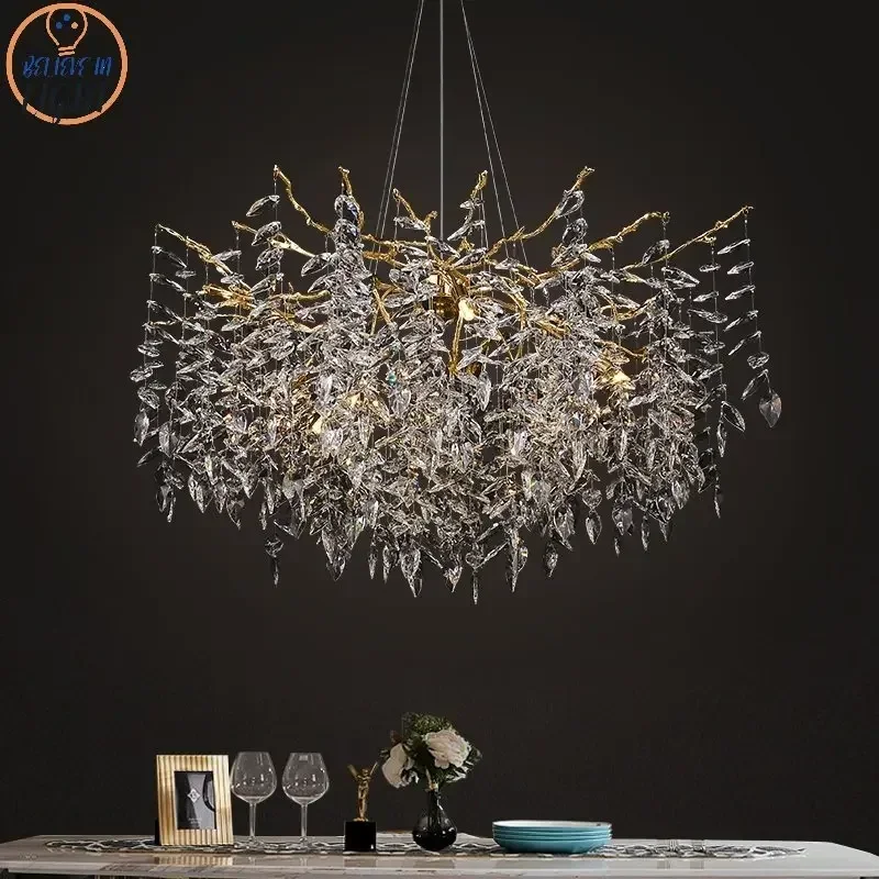 Lustre LED en Clip Chromé avec Branche d\'Arbre, Couleur Argent et Or, Luminaire de Luxe pour Villa, Salon et Salle à Manger