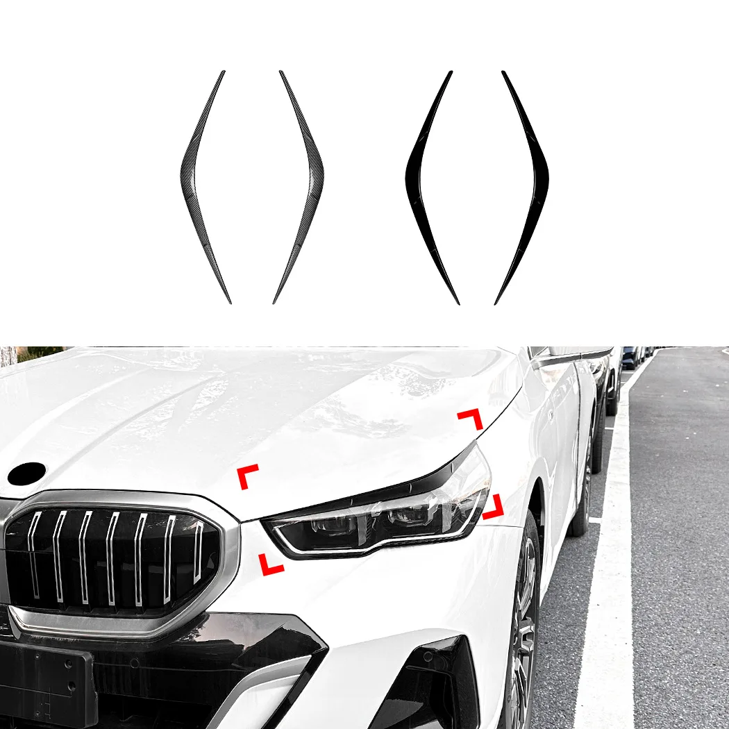 

For BMW 5 Series i5 G60 G61 2024+ 2pcs Car Headlight Eye Lid Covers Black Trim ABS Eye-catching Eyelids Brows