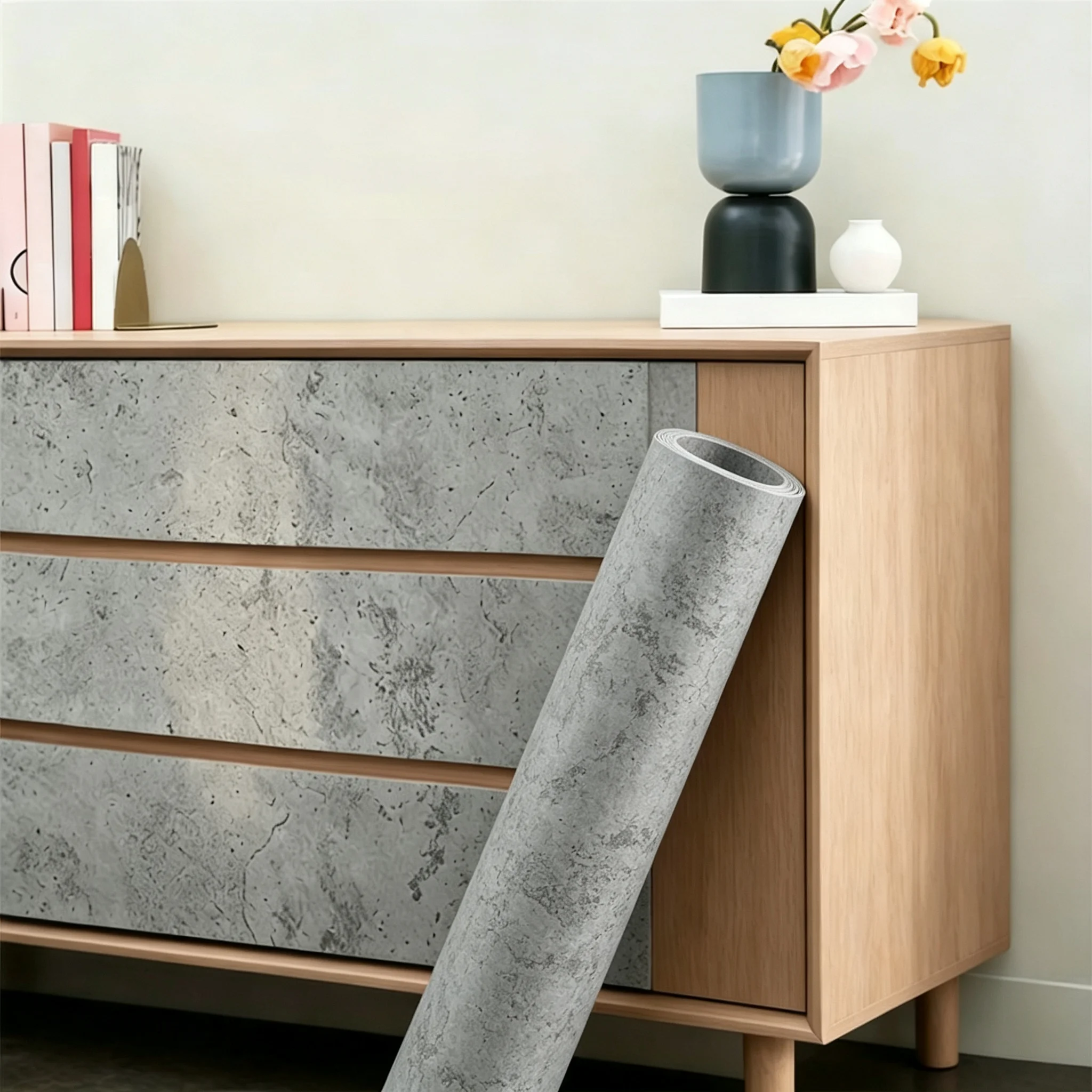 

40cmWidth Grey Industrial Cement Wallpaper Self-Adhesive Waterproof PVC Vinyl Wall Stickers Removable Wall Decor for Living Room