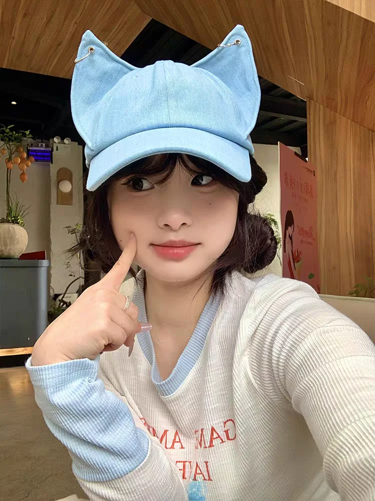 

2025 fashion Girl New Jeans Stereoscopic ears Cowboy Baseball Hat Wash cool Hip Hop Cap Women Men Party Team Baseball Cap
