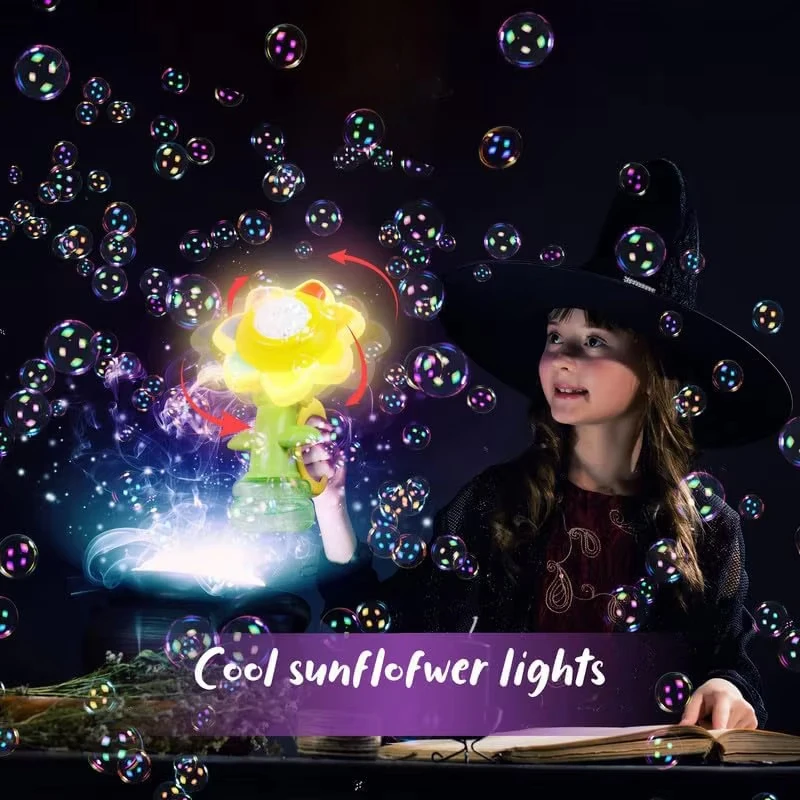 Zonnebloem Bubble Machine voor kinderen Automatische bloembubbelspeelgoed met licht voor peuters Bubble Maker Blower voor kinderen Buitenspeelgoed