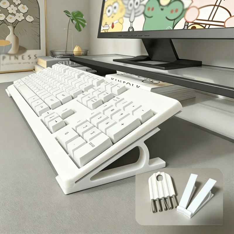 Ergonomic Keyboard Stand Accessory Pack of 2 Stands & 1 Cleaning Brush, Adjustable Angle Riser Holder for Office Desktop Keyboar