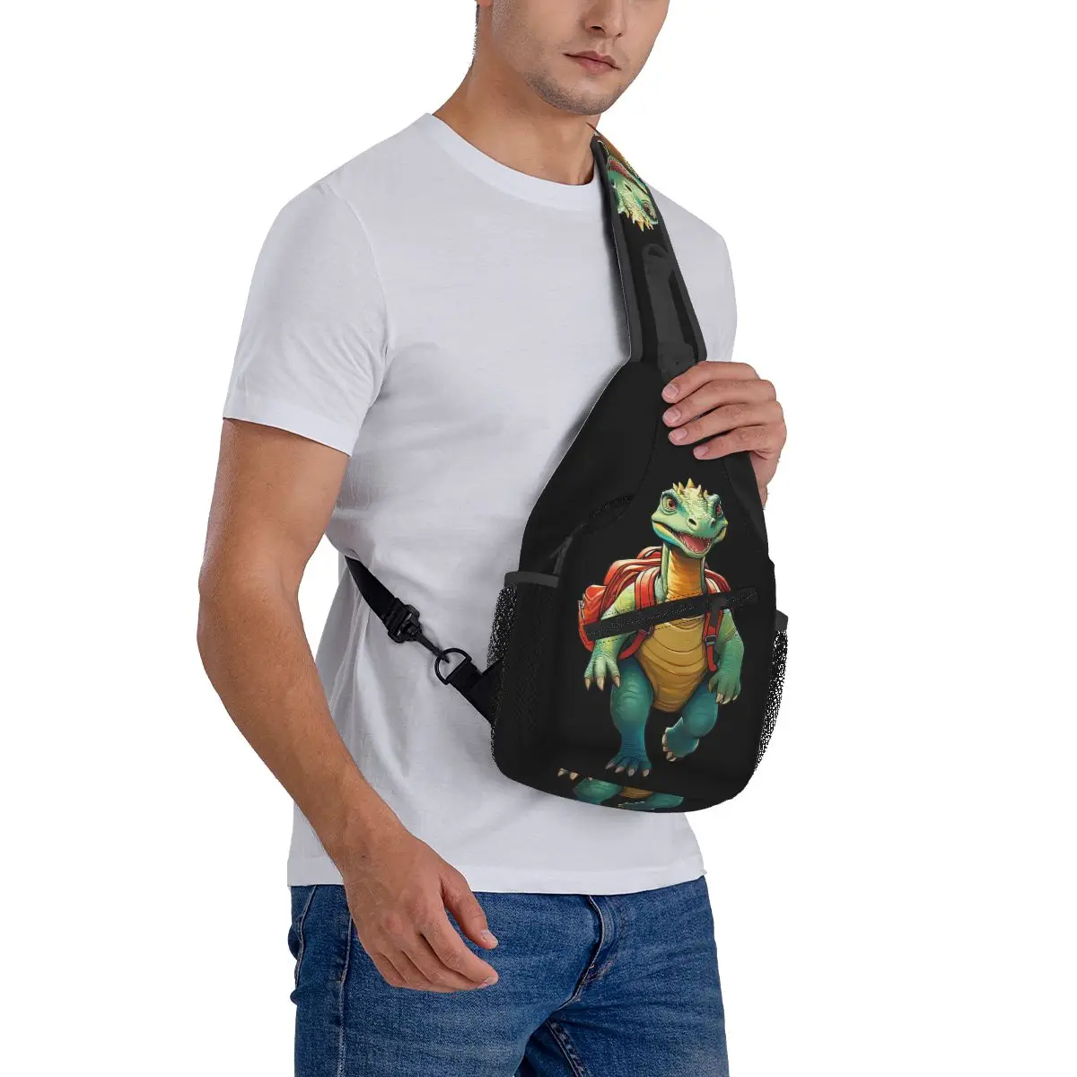 Dinosauro pronto per schiacciare Borsa da petto per asilo da uomo Sling Zaino a tracolla Borsa da petto Borsa da viaggio per escursionismo Zaino a tracolla