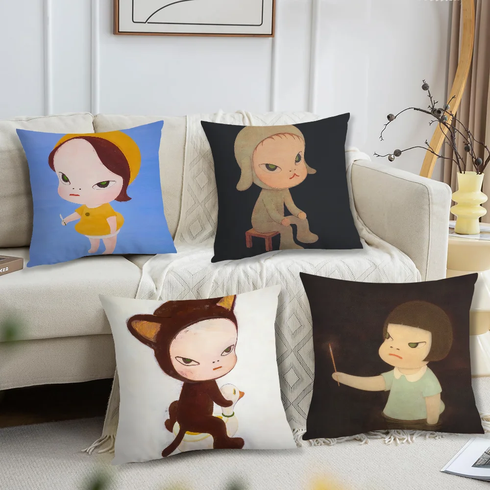 Cute Y-Yoshitomo N-Nara Art Pillow Case Living Room Sofa Cushion Cover Suitable For Home Bedroom Room Decoration