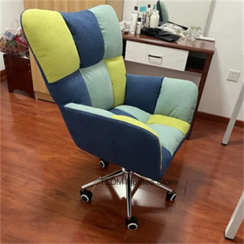 Silla de oficina de tela moderna para silla, Color de costura, ocio en el hogar, sofá perezoso, silla con respaldo, silla giratoria ergonómica para ordenador