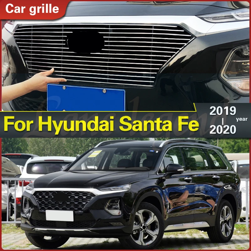 For Hyundai Santa Fe 2019~2020 Stainless Steel Center Racing Mesh Bumper Grills Billet Grille Cover Racing Grill Body Kit Grills