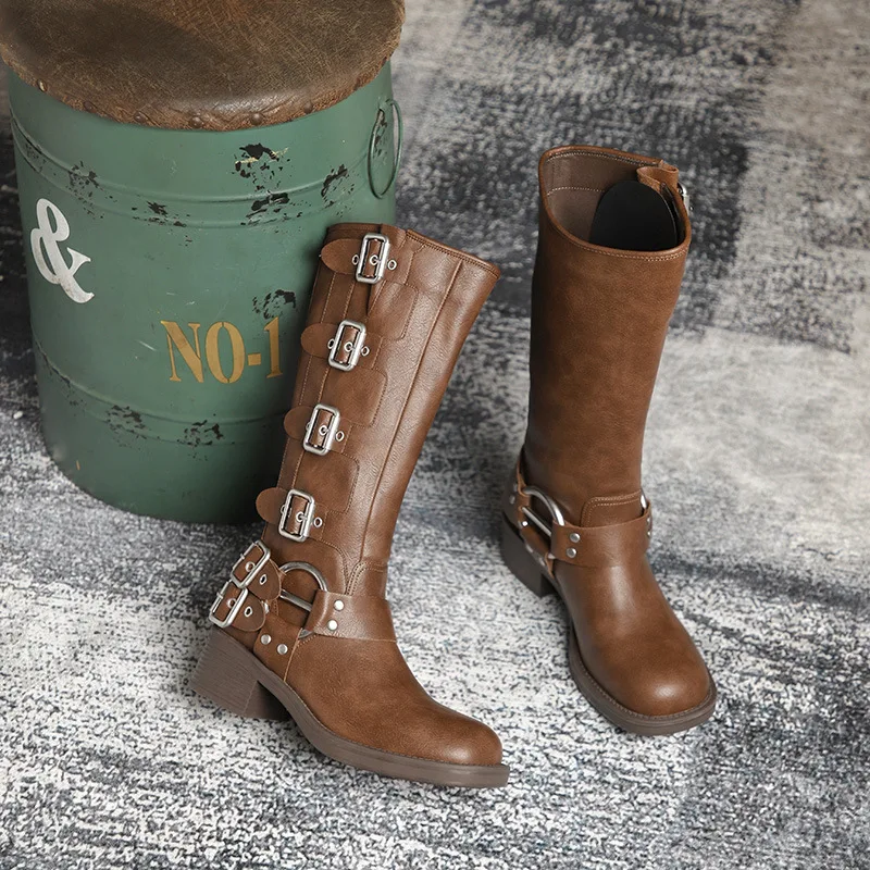 Damesmode Hoge Motorlaarzen Zwart Bruin Origineel Lederen Schoenen Merk Designer Moderne Boot Party Nachtclub Knight Botas