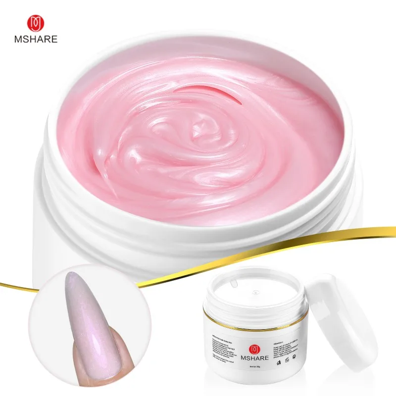 

MSHARE Sparkling Rubber Cream Builder Jelly Gel Nail Extension Pink Shiny Glitter 50ml