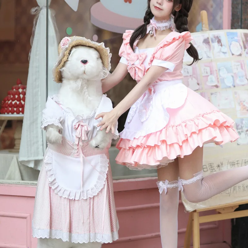 

Bow Y2K Dresses Cosplay Set JK Lolita Maid Dress Japan Kawaii Pink Maid Uniform Set Cosplay A-line Dresses Suit Midi Dresses New