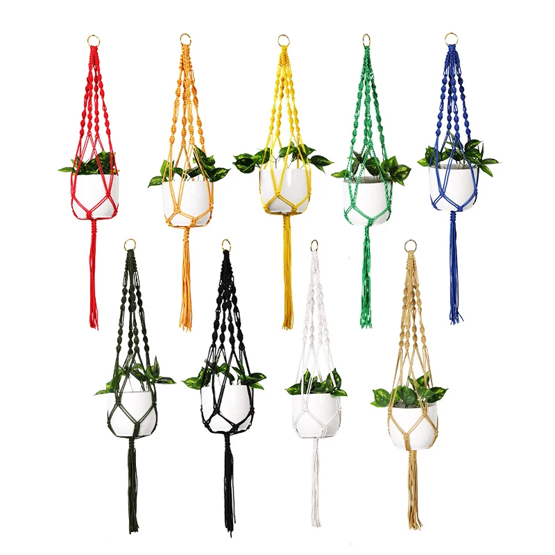 

Good Quality FlowerPot Hemp Rope Hanging Net Straw 100% Macrame Plant Hanger Flower Pot Holder Legs Rope Basket Balcony Decor