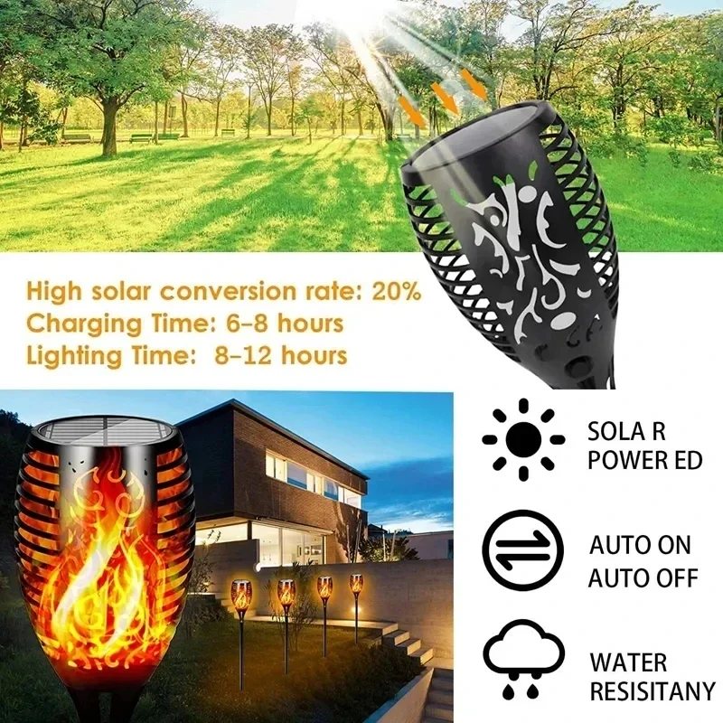 96 Led Solar Power Light Simulation Flame Lamps Waterproof Garden Decoration Outdoor Lawn Path Garden Floor Lights for Festive