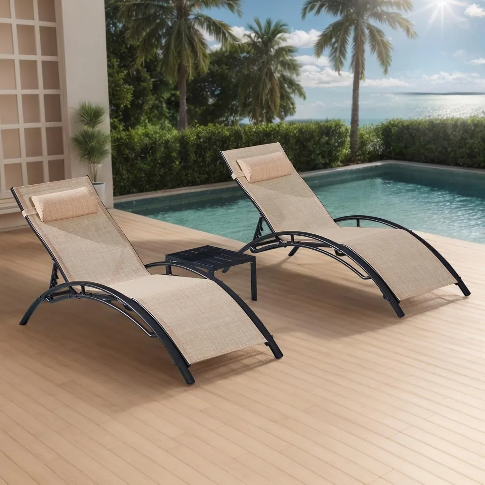 

Patio Chaise Lounge, Pool Chaise Lounge Chairs with Pillow, Side Table & 5-Position Adjustable Backrest, Sunbathing