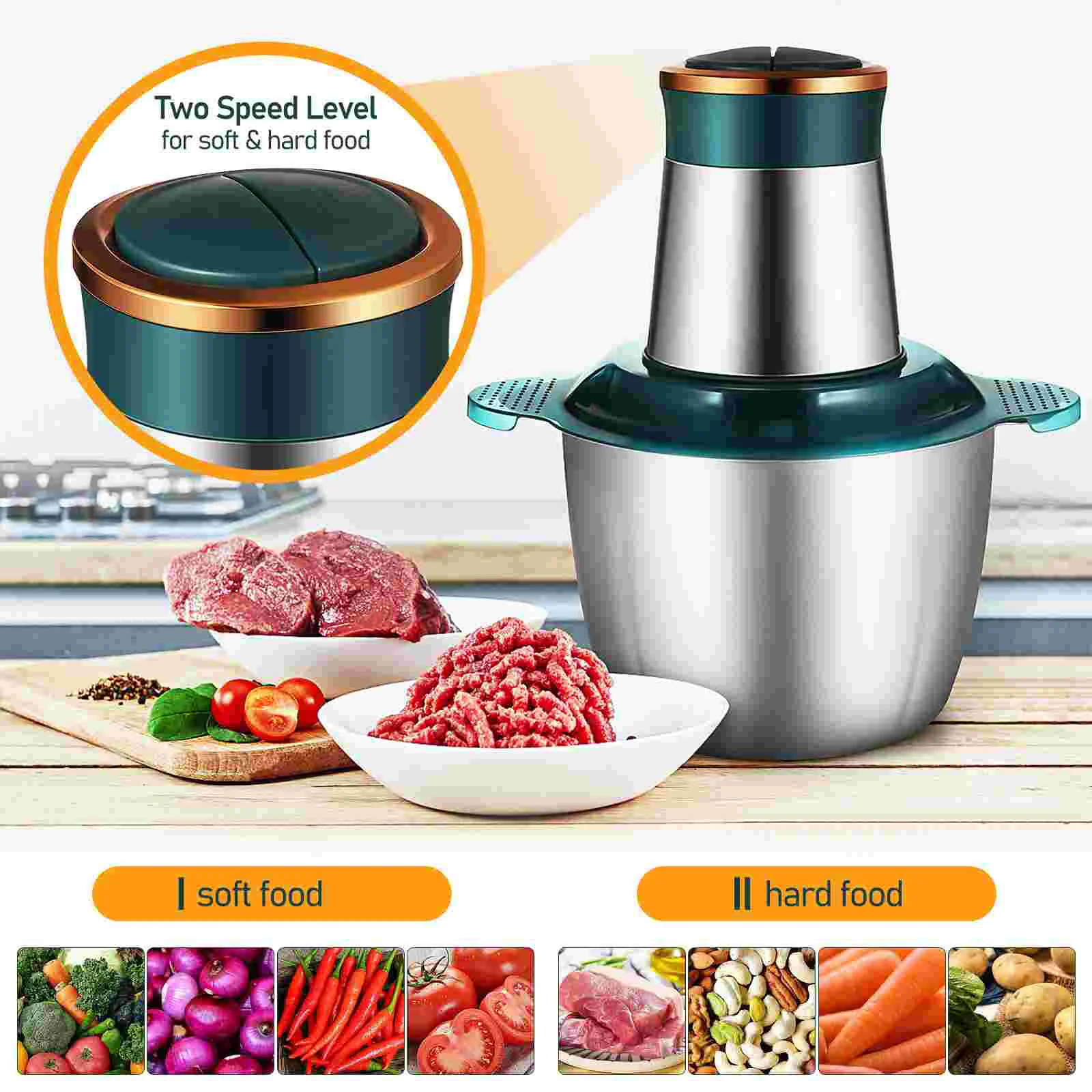 Power Tools 3l Green Stainless Steel Meat Ground Machine Grinders Cooking Electric Slicer Food Processor