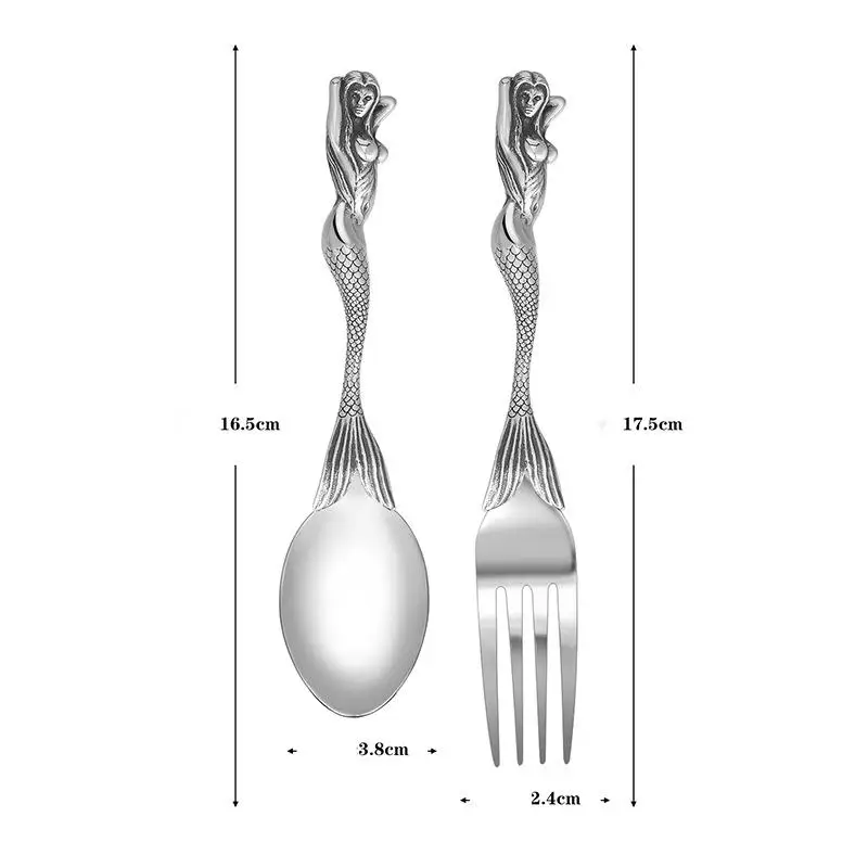 Halloween Titanium Steel Fork Spoon Skeleton Skull Mermaids Handle Tableware Vintage Dinner Table Flatware Set Christmas Gifts