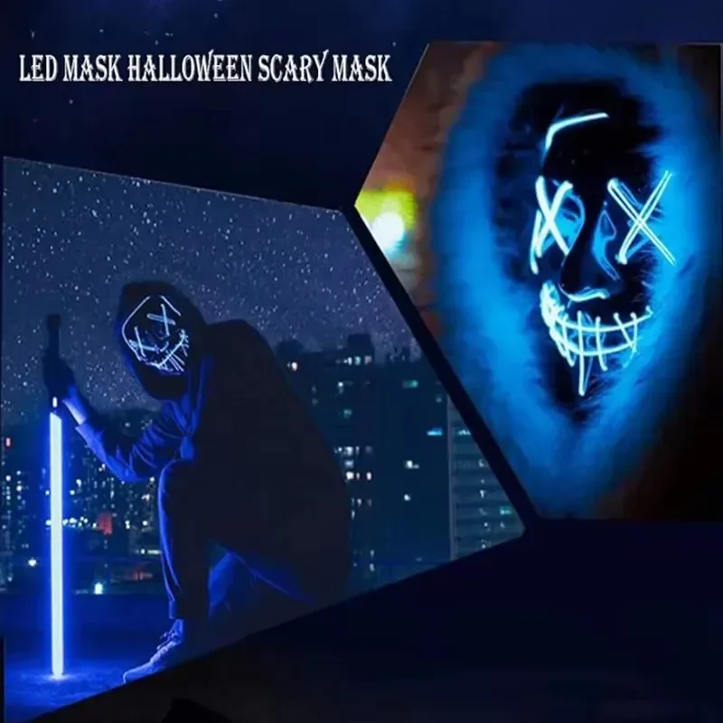 Halloween Newly Upgraded Mask Led Ambient Light  DJ Party Light To Mixed Color Masque Glow In Dark Halloween Cosplay Mask