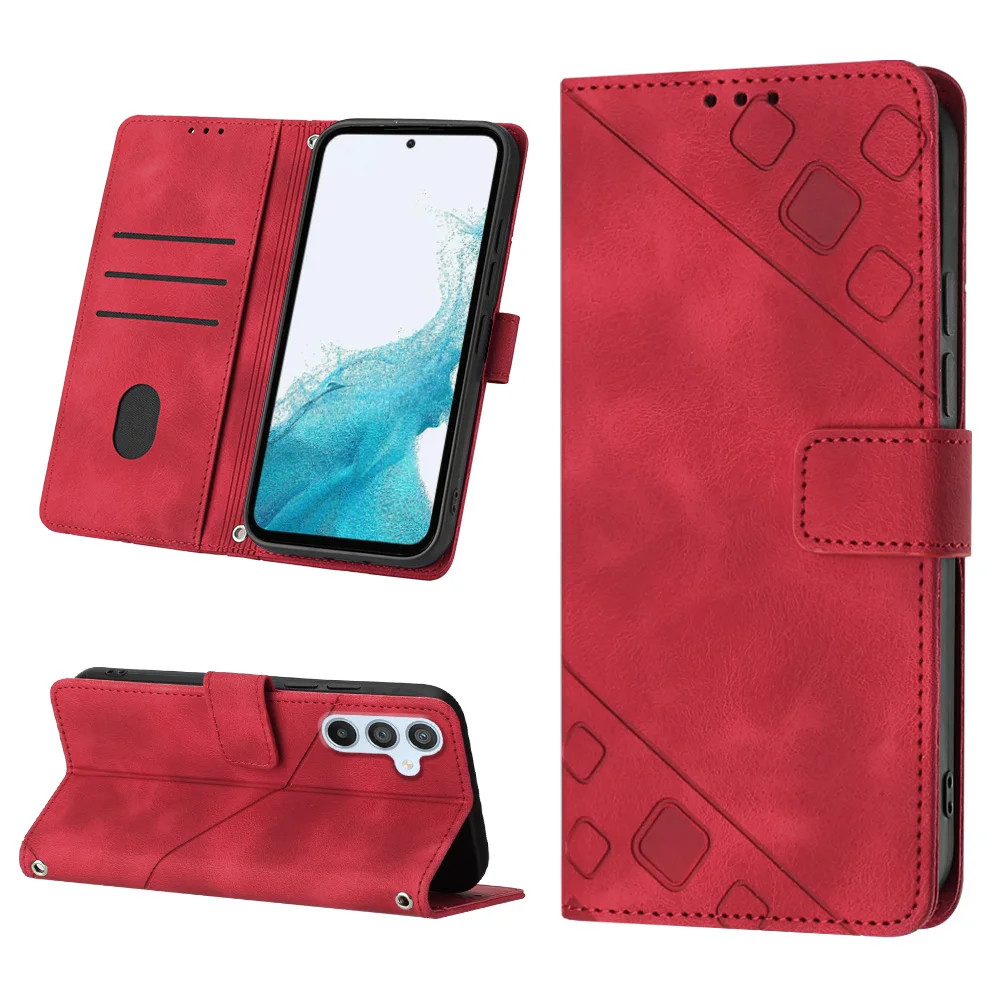 Skin-Friendly Wrist Strap Flip Case for Galaxy A12 A13 A14 A22 A23 A24 A32 A33 A34 A50 A51 A52 A53 A54 A72 A73 Slim Wallet Cover