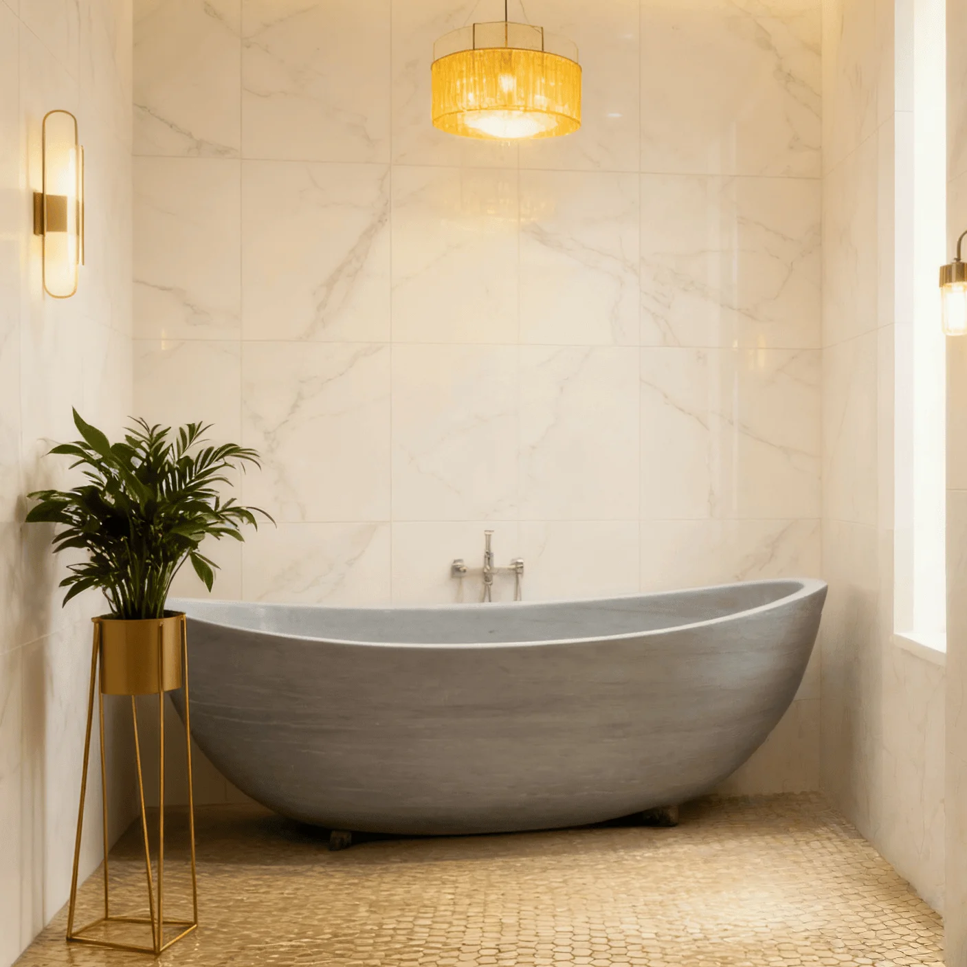 Modern Luxury Spa Bathtub Natural Grey Marble Bathtub Oval Soaking Freestanding Bathtub