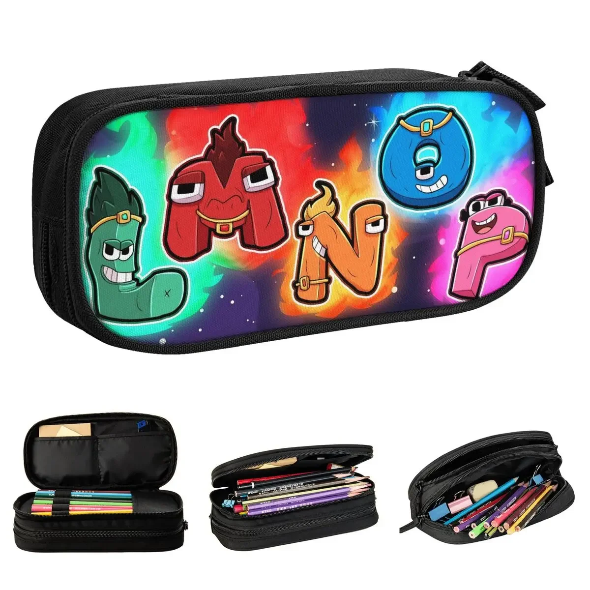 알파벳 로어 연필 케이스 여아용 펜꽂이, 글씨 연필 케이스, 대형 보관 가방, 학교 용품, 지퍼 문구