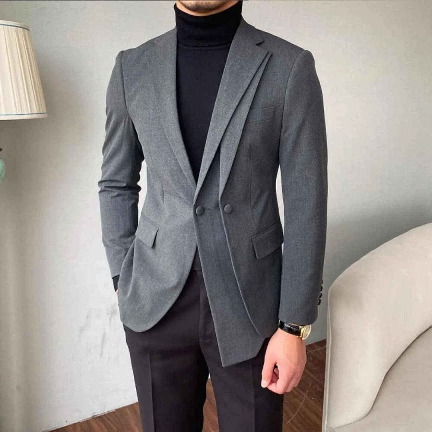 

Formal Gray Men's Suits Single Breasted Business 2 Piece Sets Regular Fit Wedding Groom Fashion Gray Pants Jacket Customized