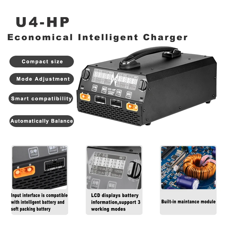 EV-PEAK U4-HP Balance Charger Dual Channel Agricultural UAV Smart Charger, Suitable For LiPo / LiHv 6S-14S Battery 2500W 25A