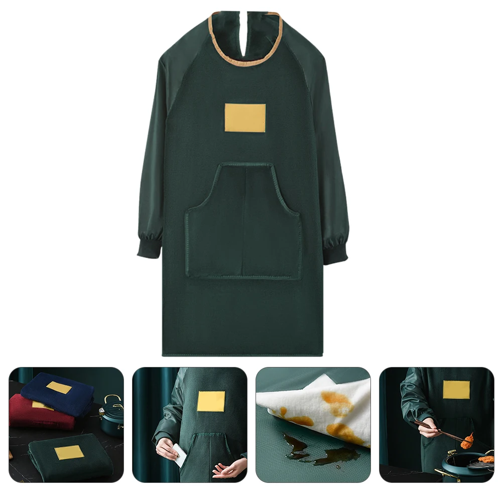 

Long Sleeve Kitchen Apron Oxford Cloth Coral Wool Fashion Essential Gift Cooking Home Use Housework Bib