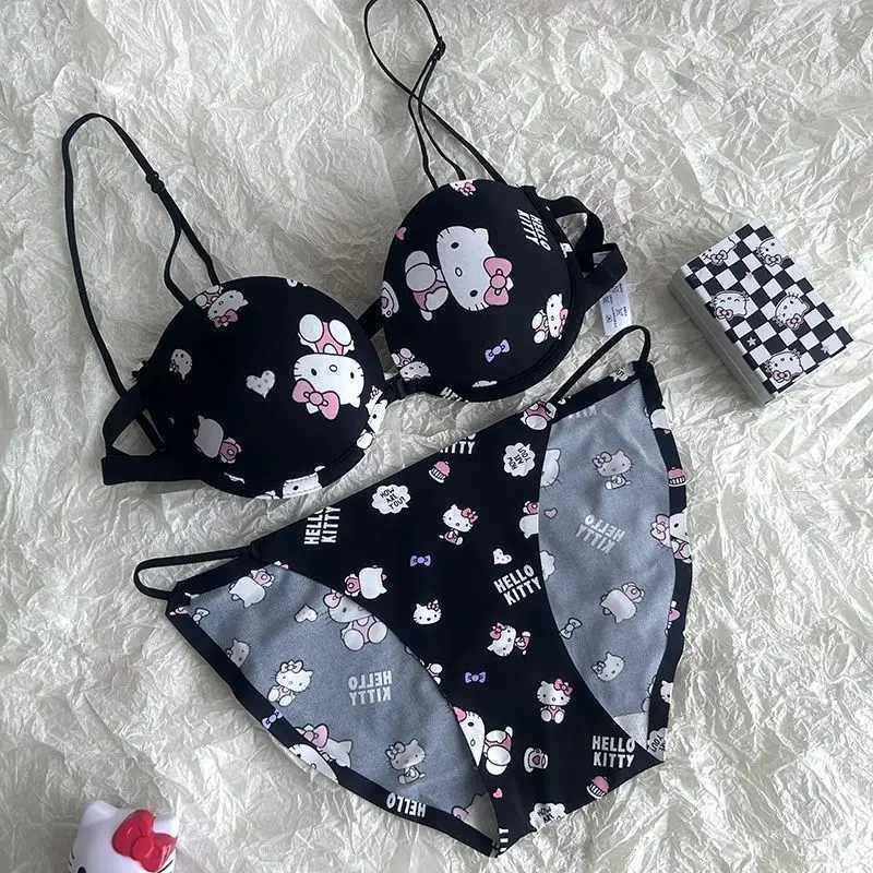 Hot 2Pcs Women Underwear Set Hello Kitty Anime Kawaii Cotton Small Breasts Bra Underpants Student Girl Sweet Comfort Soft Clothe