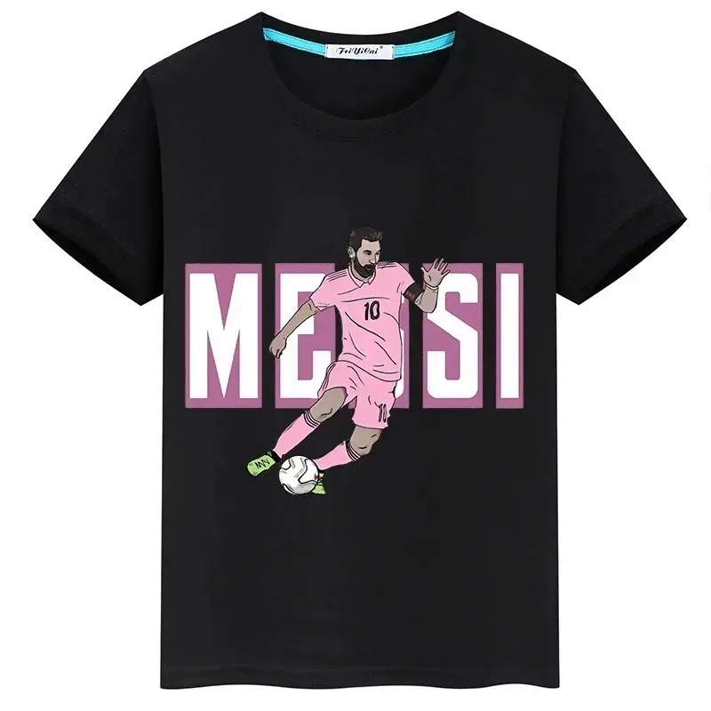 Summer new Messi printed cotton children's T-shirt, fashionable casual short sleeved shirt for boys and girls, sports top