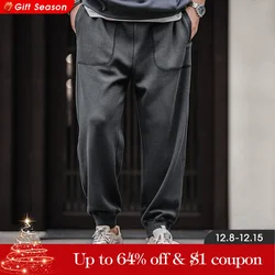 Maden-pantalones de chándal cónicos de punto con cordón para hombre, chándal de entrenamiento informal con bolsillos grandes, color gris oscuro