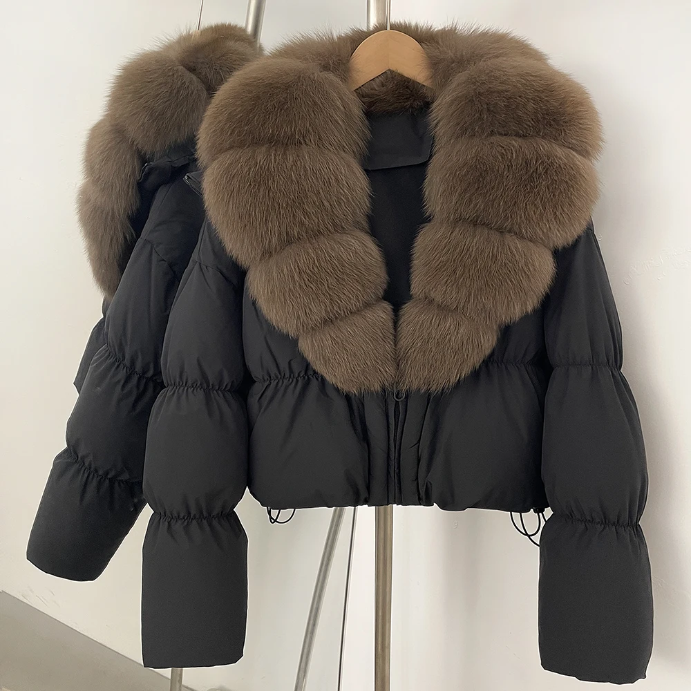 Femme doudoune naturel vraie fourrure manches longues nouveau manteau femme courte doudoune nouveau automne hiver épais chaud fermetures éclair