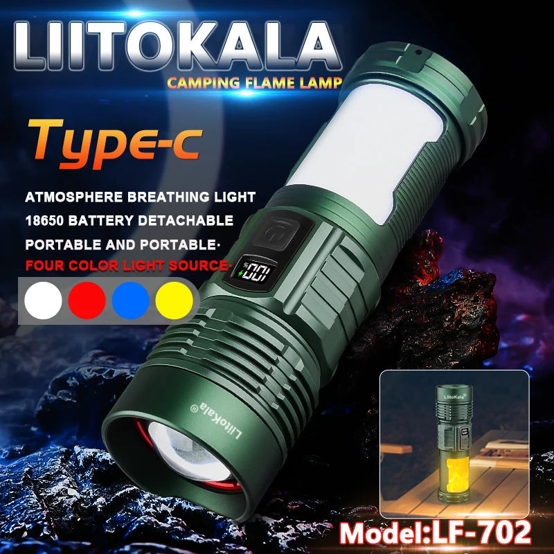 

LiitoKala 18650 аккумулятор LF-702 Фонарик с пламенной лампой