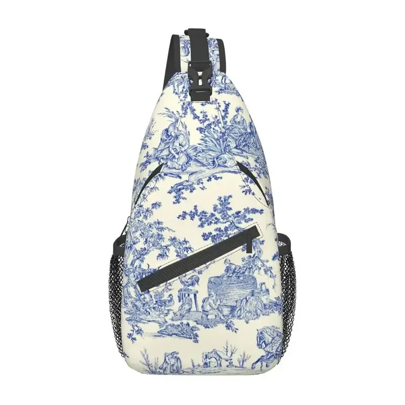 Mochila cruzada De hombro para hombre, bolso De pecho con motivo De Toile De Jouy, color azul marino tradicional, bandolera personalizada para ciclismo, Camping y día