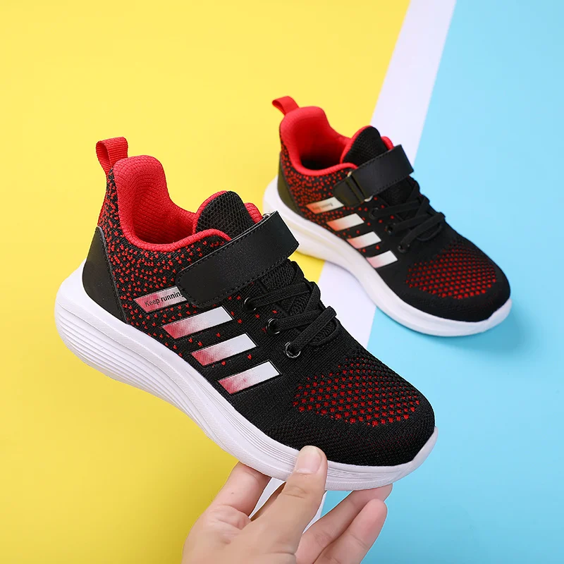 

Hot Sale Brand Sneakers Kids Running Shoes Fashion Black Boys Sports Shoes Light Breathable Children Tennis Shoes Girl Trainers