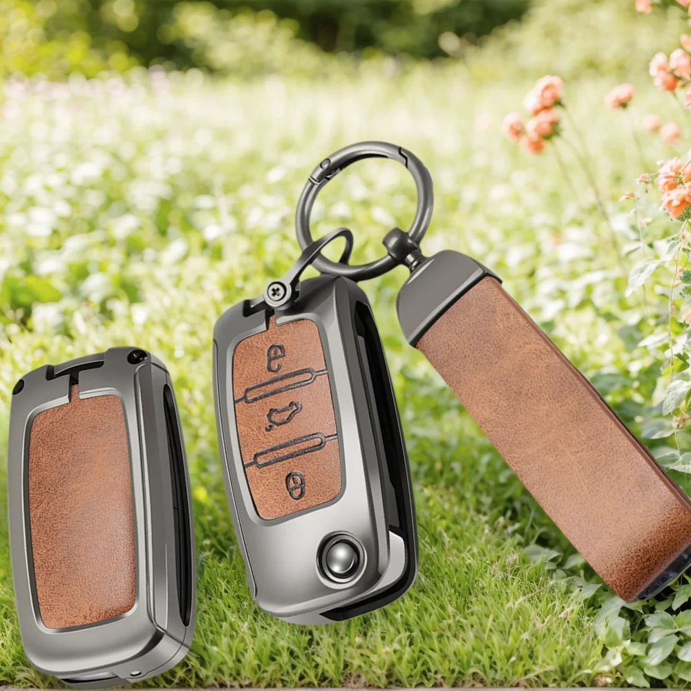 Funda de llave de cuero PU de aleación de Zinc para Volkswagen Polo Passat b5 Golf 4 5 6 MK5 MK6 Eos Bora Beetle TSI