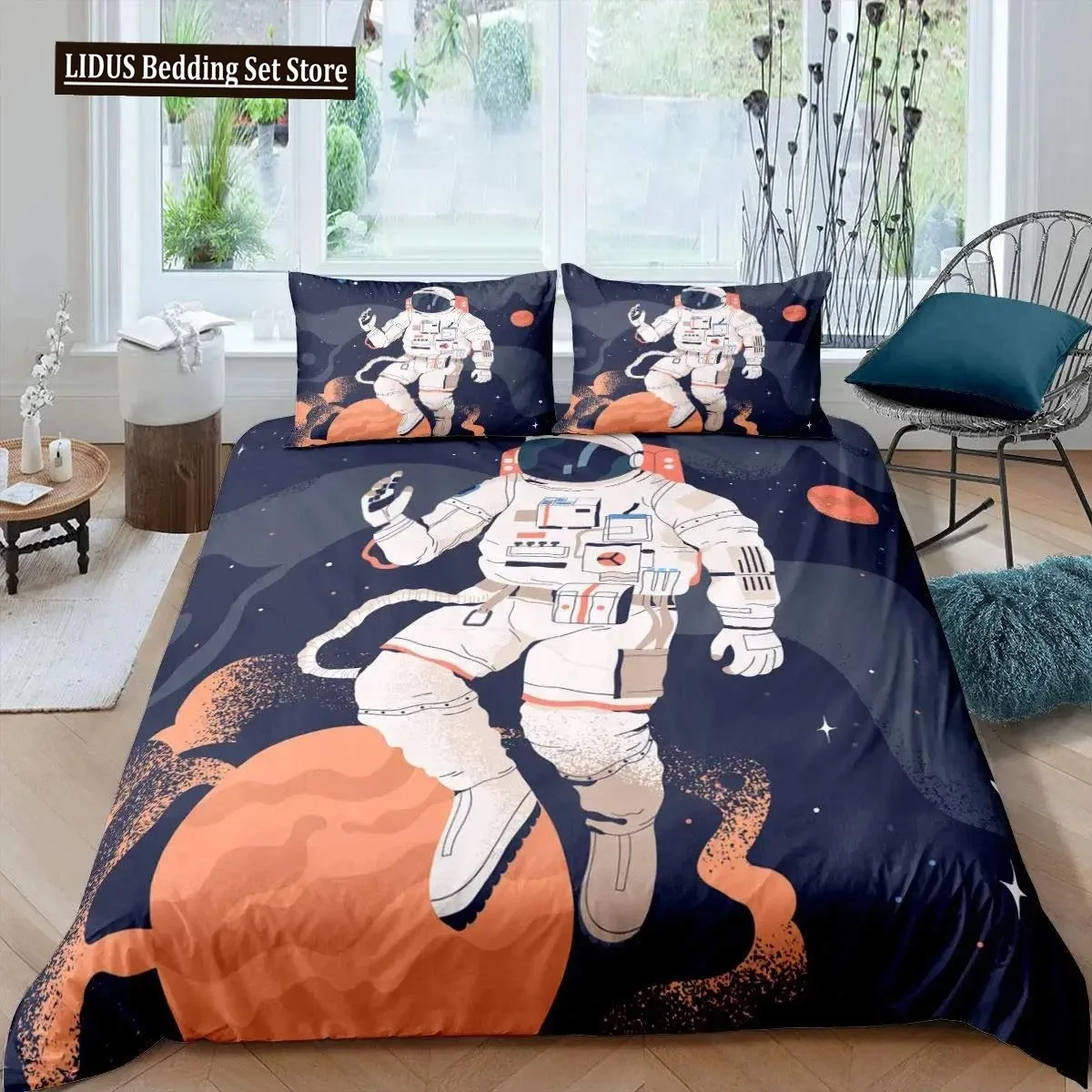 Space Astronaut Duvet Cover Set For Boys Girls Kids Twin Bedding Set Galaxy Space Themed Bedroom Decor Polyester Comforter Cover