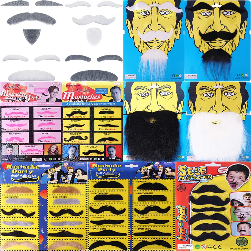 Barba falsa para mascarada de Halloween, suministros para fiesta, barba, bigote, parodia navideña, barba falsa