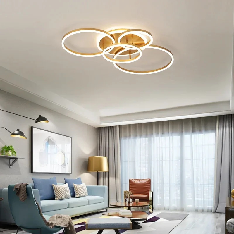 Modern LED Circel Rings Ceiling Lights Living Room Bedroom Kitchen Decor Chandeliers Lampara techo Black White Brown Luminaire