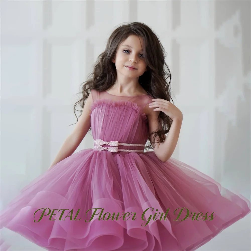 

Petal Pink Children Birthday Wedding Dresses Fluffy Sleeveless Kids Birthday Party Dress Vintage Princess Girls Dress Customized