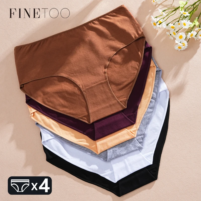 FINETOO 4Pcs Hohe Taille Baumwolle frauen Slips Sexy Hohe Stretchy Einfarbig Unterwäsche Weibliche Bequeme Unterhose Panty S-XXL
