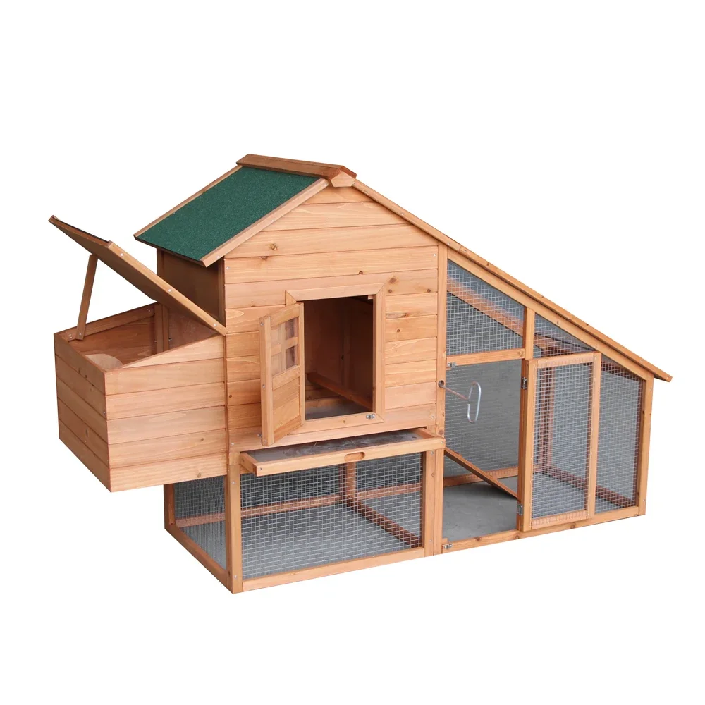 

75" Wooden Chicken Coop Rabbit Poultry Cage Habitat 2-Tier Waterproof Roof with Egg Case