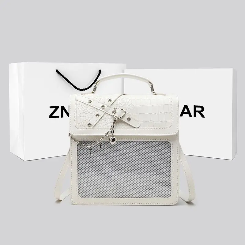 

Retro Harajuku Chain Backpack Women Transparent Anime Square Large Capacity Backpack Ladies Subculture Gothic Mochilas Mujer New