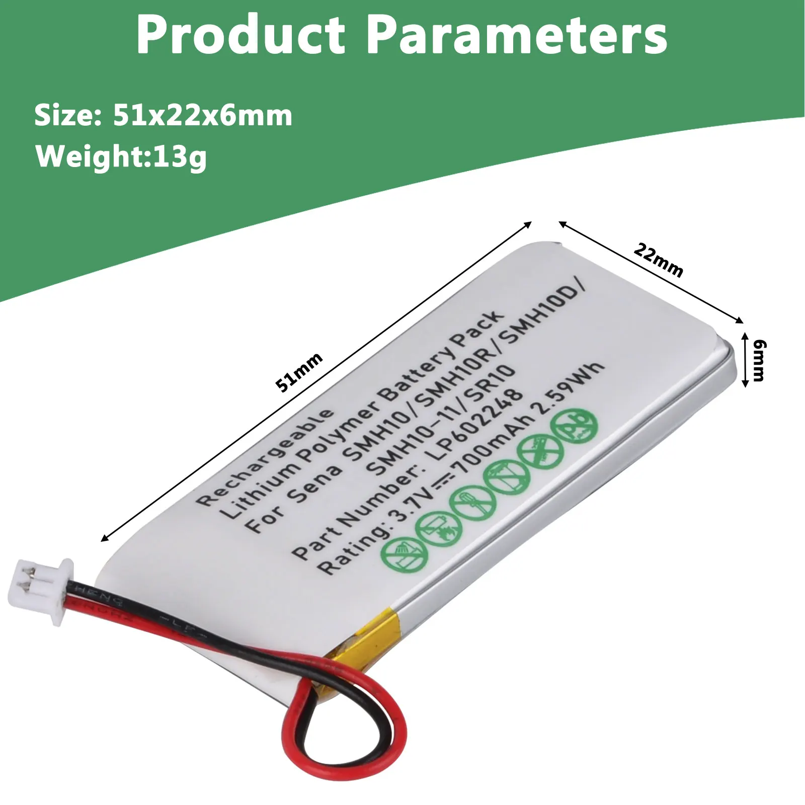 交換用バッテリー,10 smh10r smh10d SMH10-11 sr10,ワイヤレスオートバイヘッドセット用スペアバッテリー,部品番号602248