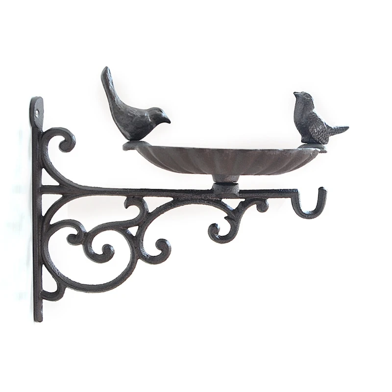 

Bird Bath Cast Iron Weatherproof Feeding Bowl with Hook Antique Decoration Drop shipping