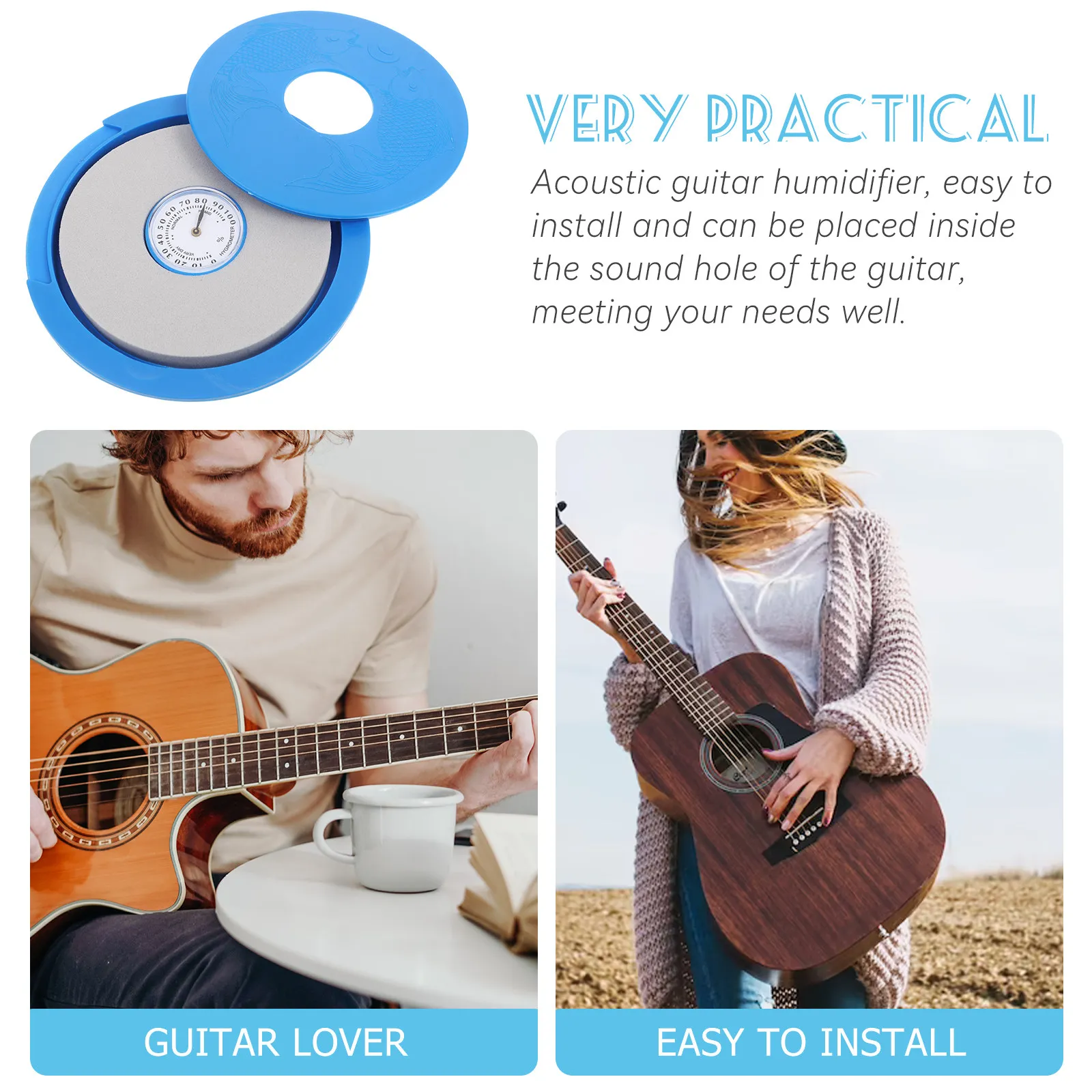 

Увлажнитель для акустической гитары с гигрометром и комплектом для обслуживания, для установки в звуковую камеру, сохраняет звучание и пригодность для игры