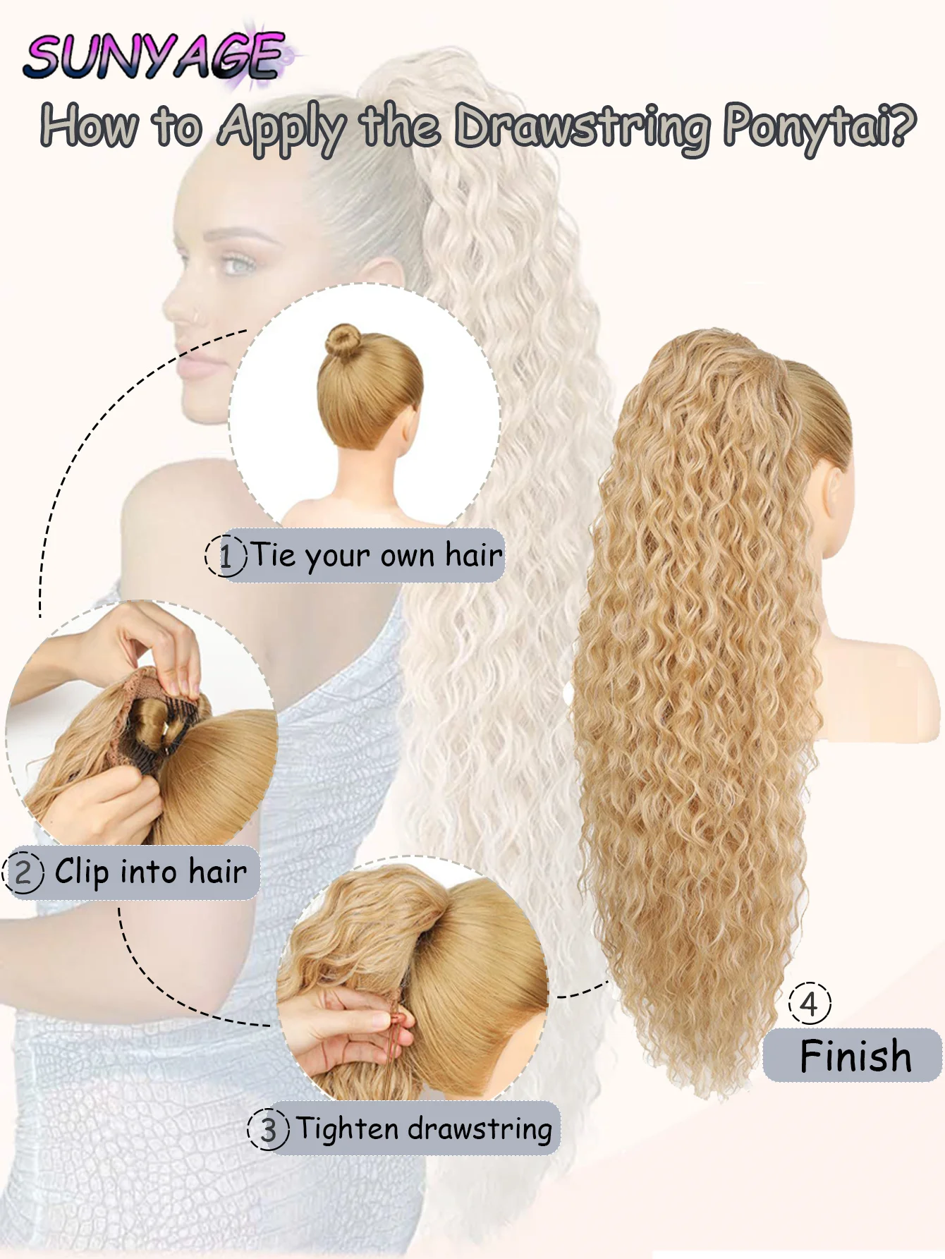 Synthetische Schachtelhalmverlängerung, Schachtelhalm-Haarverlängerungen mit gewellter und lockiger Spitze für Frauen, mit Schachtelhalm-Clip für die tägliche Party